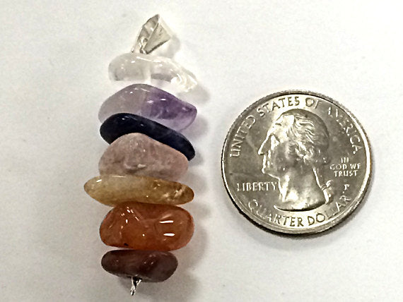 Seven Chakra Pendant with Gemstones, Silver, Reiki Yoga, Zen Buddhism - AP151 - BeadPrism