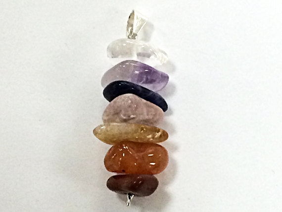 Seven Chakra Pendant with Gemstones, Silver, Reiki Yoga, Zen Buddhism - AP151 - BeadPrism