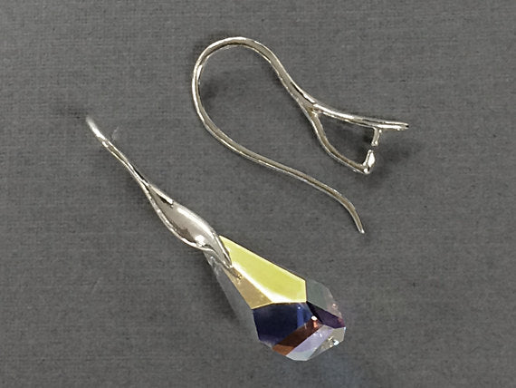 1 Pair Pinch Bails Ear Wires For Swarovski Pendants Sterling Silver, Earwire Components - SF1542 - BeadPrism