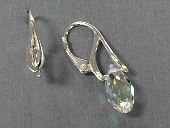 1 Pair Pinch Bails Lever back Ear wires For Swarovski Pendants Sterling Silver Components - SF1544 - BeadPrism