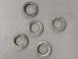 25 Pc Connector Rings 14mm Antique Silver Finish, Round Textured Ring Pewter Antique Silver - PBF308 - BeadPrism