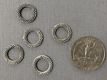 Load image into Gallery viewer, 25 Pc Connector Rings 14mm Antique Silver Finish, Round Textured Ring Pewter Antique Silver - PBF308 - BeadPrism