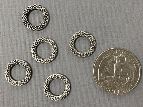 25 Pc Connector Rings 14mm Antique Silver Finish, Round Textured Ring Pewter Antique Silver - PBF308 - BeadPrism