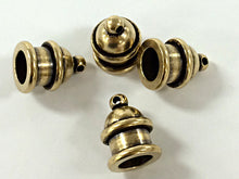 Load image into Gallery viewer, 4 Brass Kumihino Tassel Cap 6mm Cord Ends Pagoda Style Light Antique Brass Recessed Design - P0201BO - BeadPrism