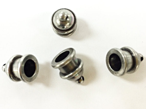 4 Oxidized Tin Kumihino Caps 6mm Cord Ends Pagoda Style Tassel Cap Recessed Channel design - P0201TO - BeadPrism