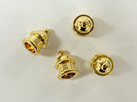 4Pc Gold Plated Kumihino Tassel Caps 6mm Cord Ends Pagoda Style, Recessed Channel design -P0201GB - BeadPrism