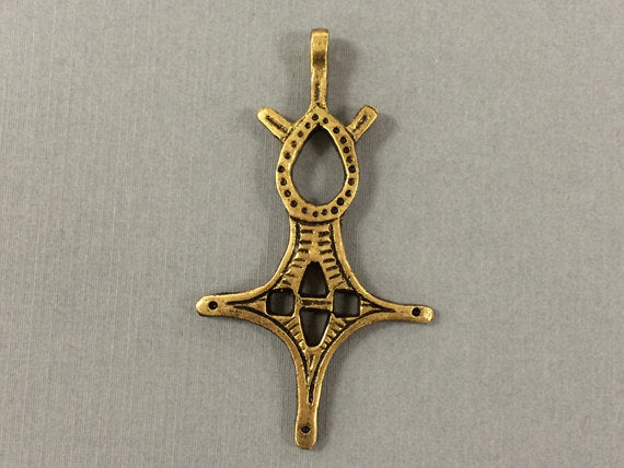 1 Brass Ethiopian Cross Pendants 3 Inch, African Crosses Pendants - TP202 - BeadPrism
