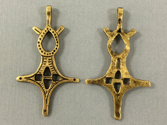 5 Brass Ethiopian Cross Pendants 3 Inch, African Crosses Pendants - TP202-5 - BeadPrism