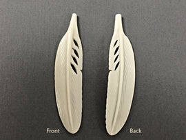 2pc White Carved Bone Large Feather Ivory Color 3