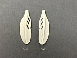 2 Pc White Carved Bone Feathers, Ivory Color 1.5