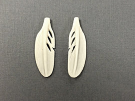 2 Pc White Carved Bone Feathers, Ivory Color 1.5