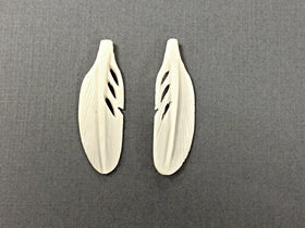 2 Pc White Carved Bone Feathers, Ivory Color 1.5" 40 x 13mm, Native American Bone Earrings - BF101-2 - BeadPrism