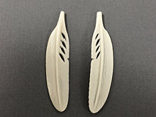 Load image into Gallery viewer, 2pc White Carved Bone Large Feather Ivory Color 3" 75mm Native American Earring 1.4mm Hole - BF103-2 - BeadPrism