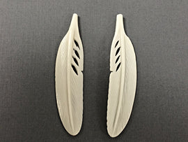 2pc White Carved Bone Large Feather Ivory Color 3