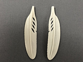 2pc White Carved Bone Large Feather Ivory Color 3" 75mm Native American Earring 1.4mm Hole - BF103-2 - BeadPrism