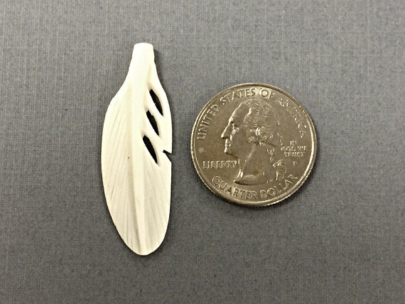 2 Pc White Carved Bone Feathers, Ivory Color 1.5" 40 x 13mm, Native American Bone Earrings - BF101-2 - BeadPrism