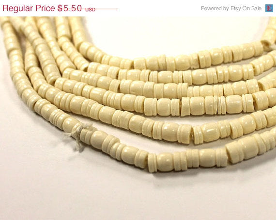 50 Pcs Bone Beads, Carved Tube Ivory White Natural Bone Bead Strand, Tribal Ethnic Beads, BULK - B5W - BeadPrism
