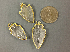 Arrowhead Crystal Quartz Pendant, Gold Plated Edged, Hand made Pendant 1.25 inch Approx - AP213 - BeadPrism