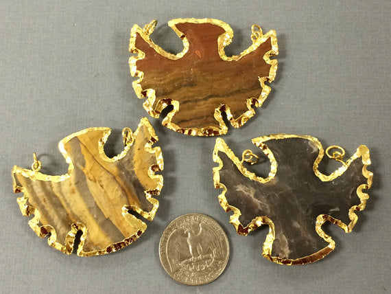 Eagle Jasper , Gold Plated Edged, Double Looped Hand made Pendant 2 inch Approx - AP219 - BeadPrism
