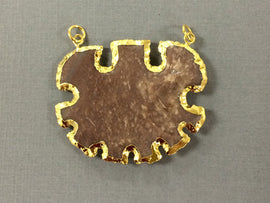 Sun Wheel Jasper , Gold Plated Edged, Double Looped Hand made Pendant 2 inch Approx - AP218 - BeadPrism