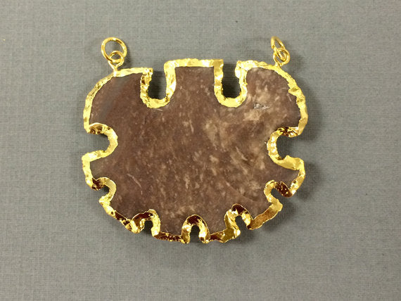 Sun Wheel Jasper , Gold Plated Edged, Double Looped Hand made Pendant 2 inch Approx - AP218 - BeadPrism