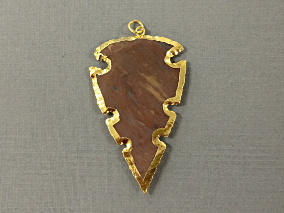 10 Pcs Arrowhead Jasper Gold Plated Edged, Dark Brown, Black pcs Hand made Pendant 2.25in - AP217-10 - BeadPrism