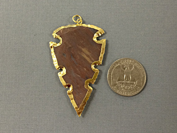 10 Pcs Arrowhead Jasper Gold Plated Edged, Dark Brown, Black pcs Hand made Pendant 2.25in - AP217-10 - BeadPrism