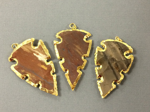 Arrowhead Jasper , Gold Plated Edged, Hand made Pendant 2.25 Inch Approx - AP217 - BeadPrism