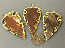 Load image into Gallery viewer, 10 Pcs Arrowhead Jasper Gold Plated Edged, Dark Brown, Black pcs Hand made Pendant 2.25in - AP217-10 - BeadPrism