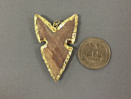Fancy Arrowhead Jasper , Gold Plated Edged, Hand made Pendant 1.7 Inch Approx - AP214L - BeadPrism