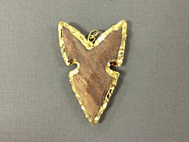 Fancy Arrowhead Jasper , Gold Plated Edged, Hand made Pendant 1.7 Inch Approx - AP214L - BeadPrism