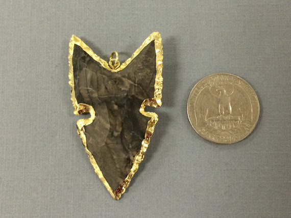 Fancy Arrowhead Jasper , Gold Plated Edged, Hand made Pendant 1.7 Inch Approx - AP214D - BeadPrism