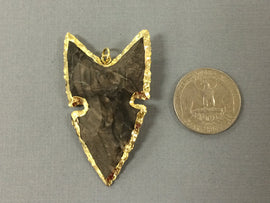 Fancy Arrowhead Jasper , Gold Plated Edged, Hand made Pendant 1.7 Inch Approx - AP214D - BeadPrism