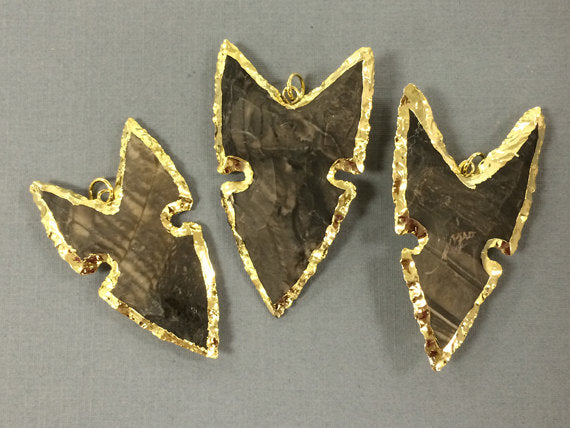 Fancy Arrowhead Jasper , Gold Plated Edged, Hand made Pendant 1.7 Inch Approx - AP214D - BeadPrism
