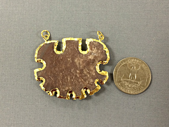 Sun Wheel Jasper , Gold Plated Edged, Double Looped Hand made Pendant 2 inch Approx - AP218 - BeadPrism