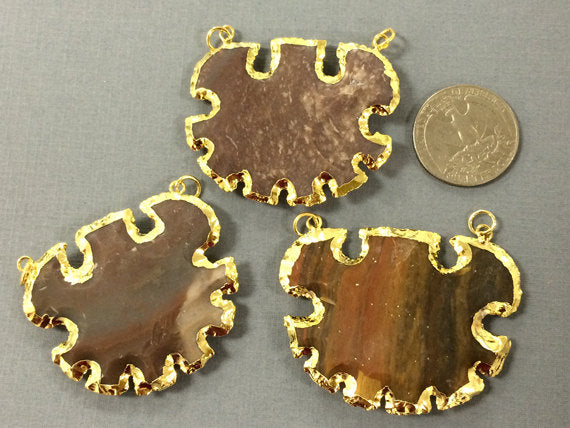 Sun Wheel Jasper , Gold Plated Edged, Double Looped Hand made Pendant 2 inch Approx - AP218 - BeadPrism