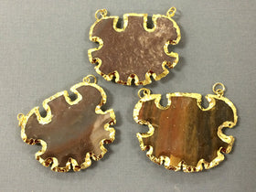 Sun Wheel Jasper , Gold Plated Edged, Double Looped Hand made Pendant 2 inch Approx - AP218 - BeadPrism