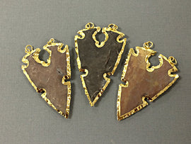 Fancy Arrowhead Jasper , Gold Plated Edged, Hand made Pendant 2.25 Inch Approx - AP215 - BeadPrism