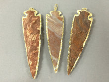Load image into Gallery viewer, Arrowhead Jasper Extra Large Gold Plated Edged, Hand made Pendant 4 Inch Approx - AP415 - BeadPrism