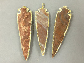 Arrowhead Jasper Extra Large Gold Plated Edged, Hand made Pendant 4 Inch Approx - AP415 - BeadPrism