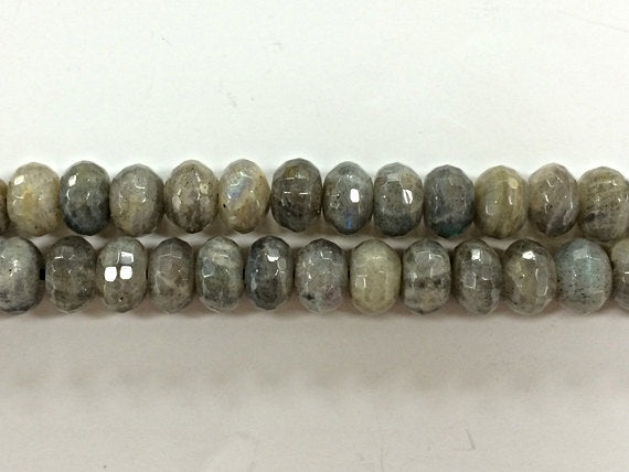 9mm Labradorite Faceted Rondelle 16" Strand Silver Grey Iridescent Gemstone Beads 67 Beads - SLB106 - BeadPrism