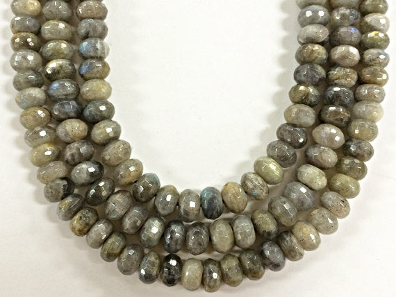 9mm Labradorite Faceted Rondelle 16" Strand Silver Grey Iridescent Gemstone Beads 67 Beads - SLB106 - BeadPrism