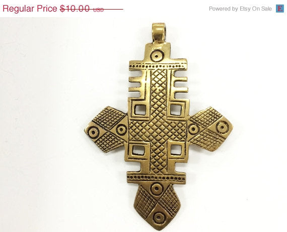 25 Pcs Extra Large Brass Ethiopian Cross Pendant  4 Inch approx - TP107C-25 - BeadPrism