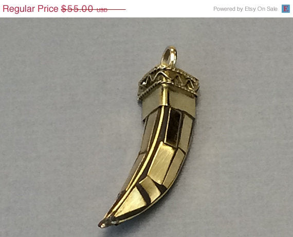 ON SALE 10 Pc Gold Mosiac Tibetan Brass Horn Tusk Pendant 2 Inch - AP105-Gm-10 - BeadPrism