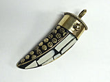 5 Pc Tibetan Horn Pendant, White Cream Ivory Inlay, flower dotted brass design amulet - AP100W-5
