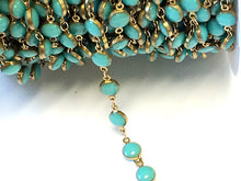 Load image into Gallery viewer, 10 feet Turquoise Blue Enameled Coin Station Chain Brass Beaded Bohemian Rosary Chain by foot - CH15 - BeadPrism