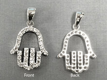 Load image into Gallery viewer, Hamsa Hand of Fatima Pendant 925 Sterling Silver w/ Cubic Zirconia CZ Pave set 1" 27mm -SP956 - BeadPrism