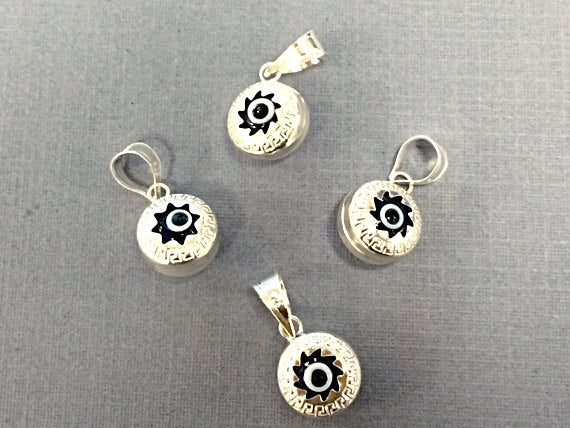 3D Evil Eye Sterling Silver with Blue White Enamel 18 mm Greek Key Pattern 925 Silver marked - SP957 - BeadPrism