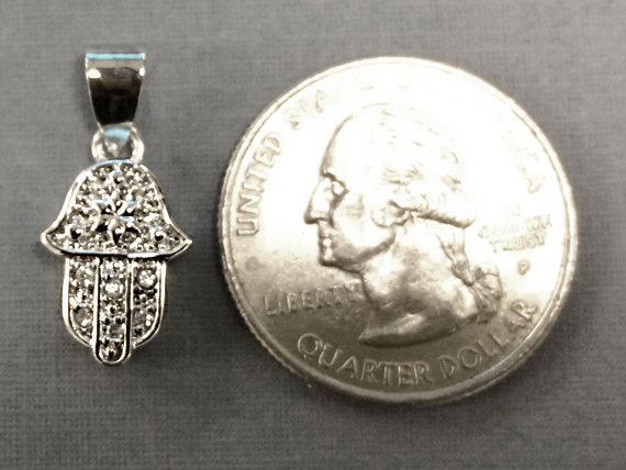 Hamsa Sterling Silver with Cubic Zirconia CZ Pave set 22mm 925 Silver marked Hand of Fatima -SP955 - BeadPrism