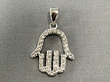 Load image into Gallery viewer, Hamsa Hand of Fatima Pendant 925 Sterling Silver w/ Cubic Zirconia CZ Pave set 1" 27mm -SP956 - BeadPrism